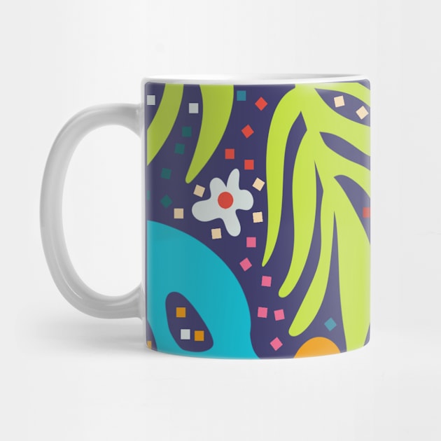 Jungle leaves and flowers abstract repeat pattern on purple by NattyDesigns